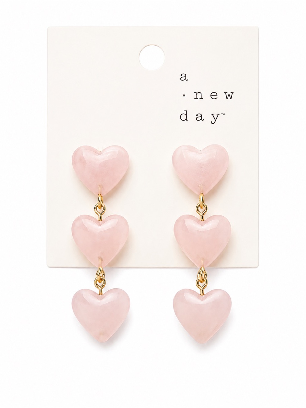 a new day Gold-Tone Pink Triple Heart Drop Earrings